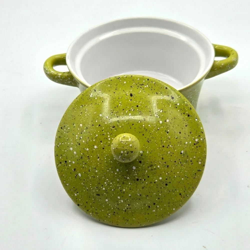 CALIFORNIA PANTRY Covered Casserole Bowl Dish Green Speckled RETRO